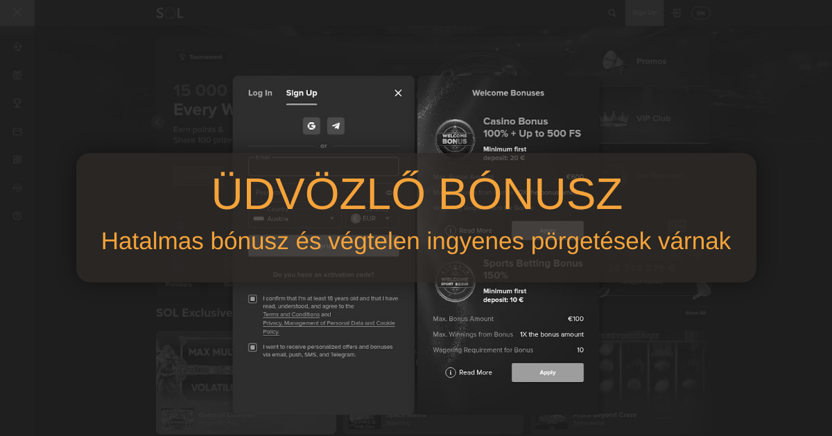 SOL Casino hivatalos oldala | Játssz online kaszinóban
